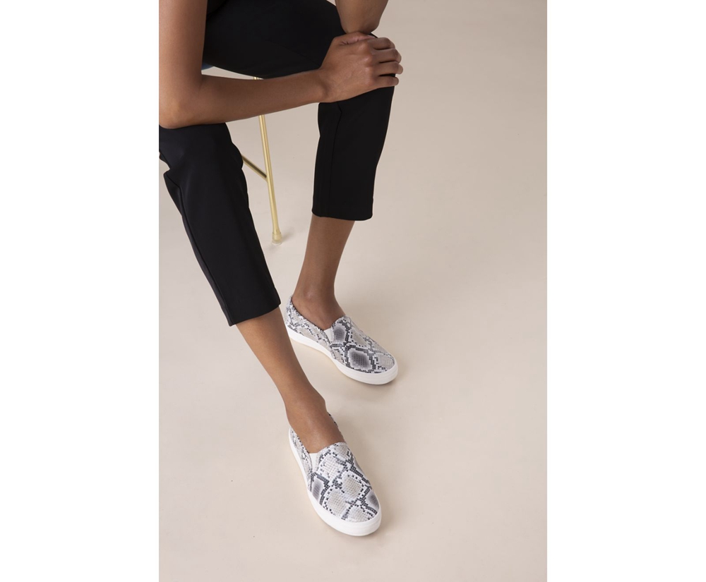 Slip Ons Keds Mujer Blancos/Negros - Kate Spade New York Double Decker Snake Cuero - 1745-MQCNV